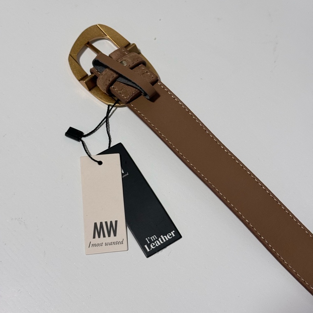 Most Wanted Brown Leather Belt with Gold Buckle Size L
